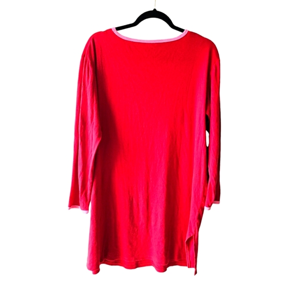 Vintage RARE Victoria's Secret Longsleeve Red Nightgown Dress Top Silver Graphic - Picture 2 of 8
